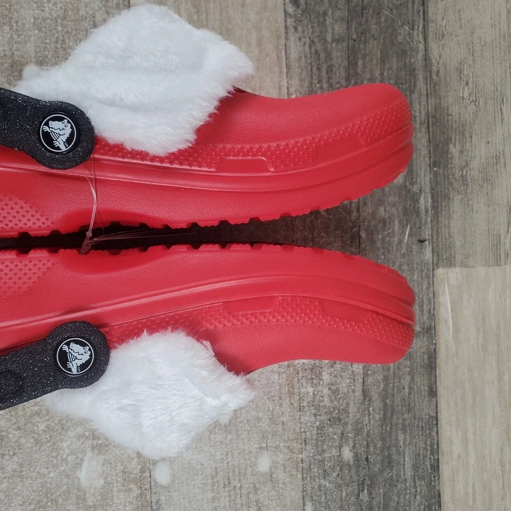 Crocs Classic Lined Santa Kids Clog Sz 2 J2 Red Rubber Slip-On Slingback Shoes